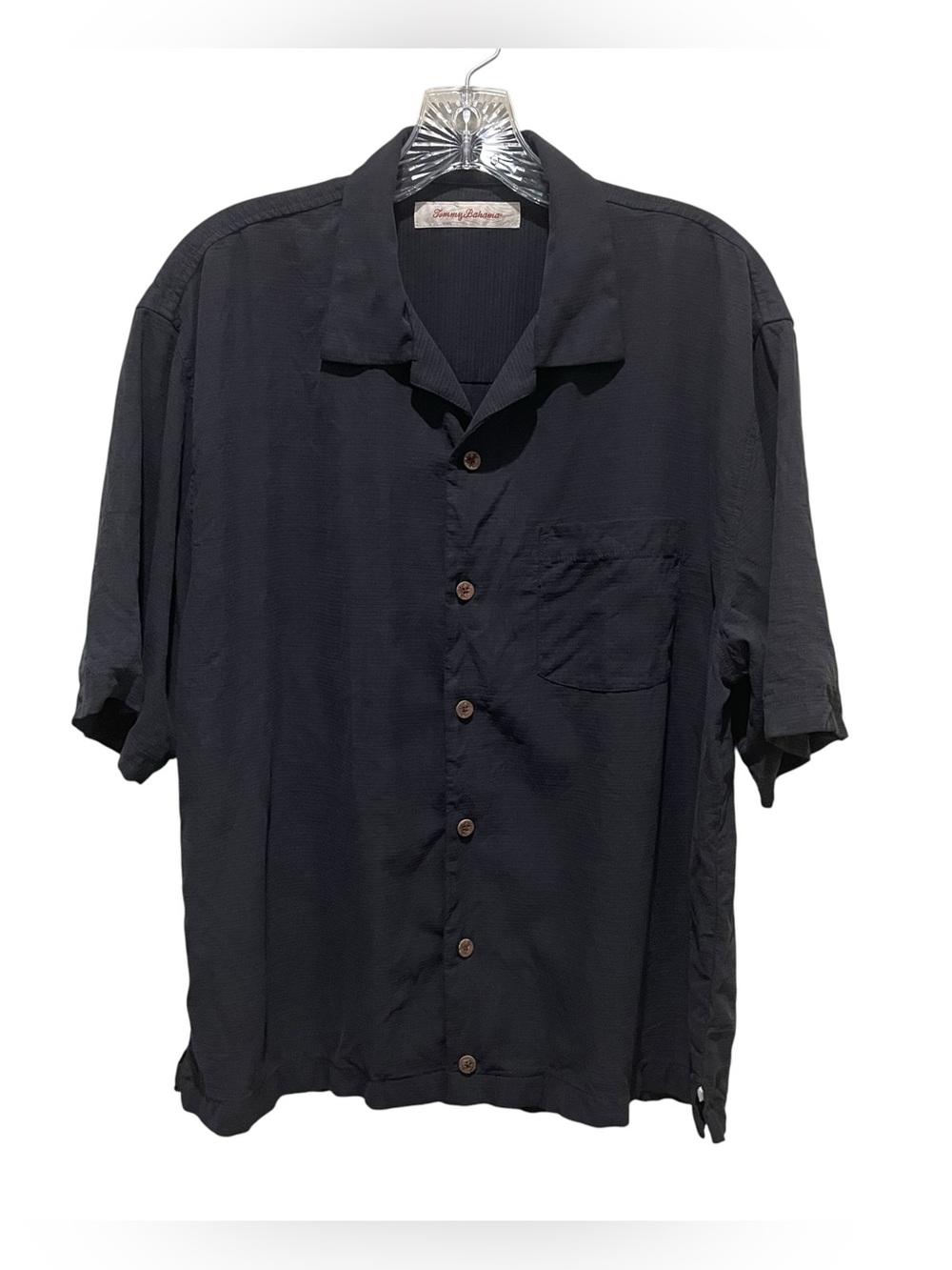 Tommy Bahama 100% Silk Camp Shirt Black Men Size Medium Short Sleeve Button Up